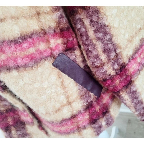 Knox Rose Plaid Faux Fur Multi Color Pink Beige Curly Unlined Jacket Coat 2X XXL - Picture 7 of 15